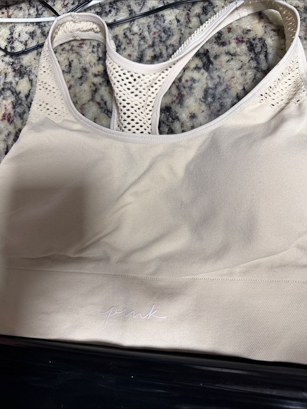 PINK Victoria's Secret Seamless Racerback Sports Bra in Cream